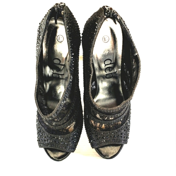 Deb Black Rhinestones And Lace Booties Woman's Size 8.5 M New With Tags NWT - Picture 9 of 11